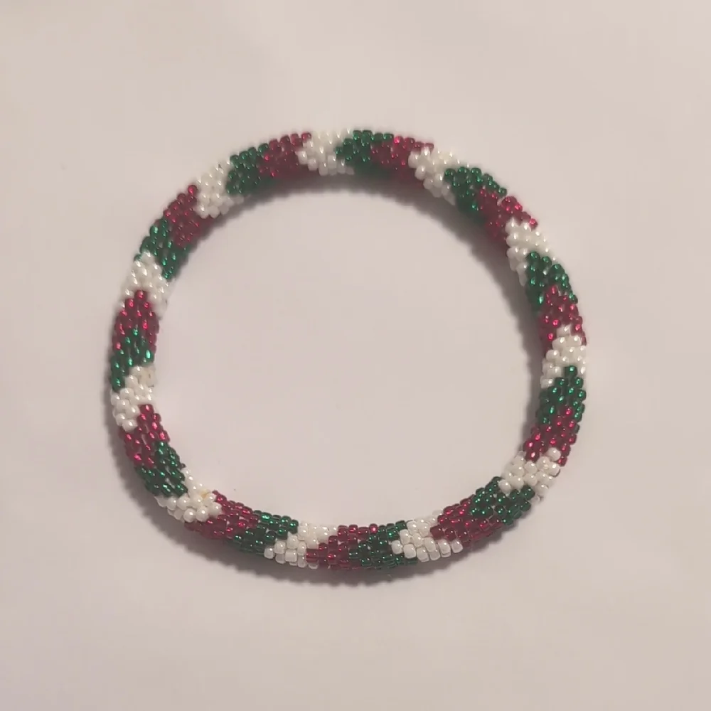 Elegant Beaded Bracelet - Red, Green,‎ and White